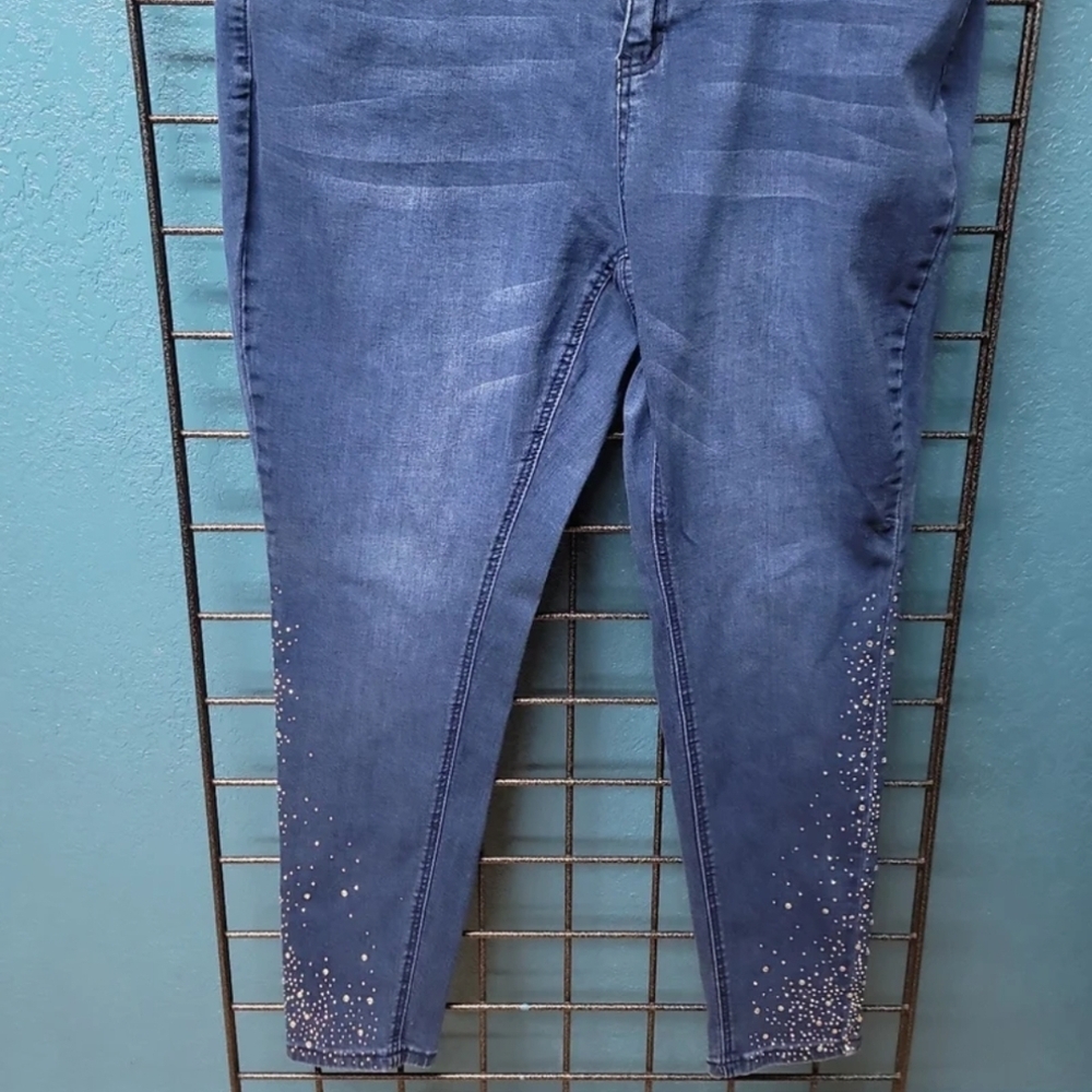 Ashley Stewart Dark Blue Skinny Jeans with Rhinestone Hem